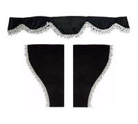 24/7auto 3 Rideaux Peluche Velours avec Blanc Glands Avant Visière + Côté Windows Pour Actros Atego Axor Camion