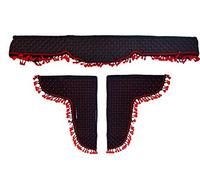 24/7Auto Lot de 3 rideaux décoratifs en cuir écologique noir avec pompons rouges pour camions 230 cm