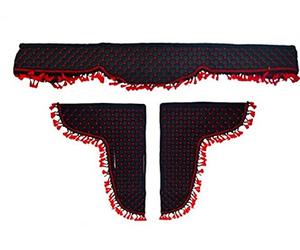 24/7Auto Lot de 3 rideaux décoratifs en cuir écologique noir avec pompons rouges pour camions 230 cm