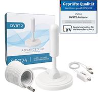24 91037 - Antenne Dvb-T2 (Hd), Avk25, 36 Dbi Power Plus, Hd Free Tv, Chaînes, Sat, Récepteur De Programmes, Plug & Play, Câble De 5M - Blanc