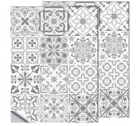 24 autocollants carreaux marocains gris - 15 cm x 15 cm / 6 x 6 pouces - Faciles à coller et à décoller, pour la cuisine et la salle de bain