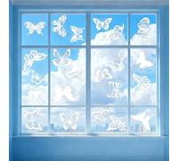 24 autocollants de protection pour oiseaux, autocollants pour fenêtres papillon avec raclette jaune, autocollants de verre anti-collision transparents statiques réutilisables, décoration de fenêtre
