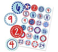 24 autocollants des chiffres du calendrier de l'Avent - bleu rouge à motifs n° 12 - autocollants 4 cm - pour travaux manuels et décoration - par Papierdrachen