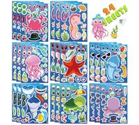 24 Autocollants DIY Animaux Marins pour Enfants - Set de Fête à Thème Océan, Stickers Repositionnables Requins Crabes, Décorations Anniversaire, Cadeaux Sacs Surprise