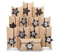 24 boîtes de coussins pour le calendrier de l'Avent - avec étiquettes décoratives et autocollants de chiffres - vintage - noir - 24 boîtes de coussins en carton - à remplir et à concevoir.