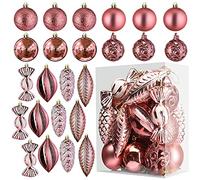 24 Boules de Noël Rose Gold pour Les Décorations de Noël - Boules Noël Incassables avec Fil de Suspension pour la Décoration des Fêtes - Boules de Noël Rose Gold (Combo de 8 Boules et Formes)