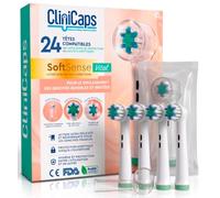24 Brossettes Souples Brosse à Dents Électrique CliniCaps KidSense Poils Souples Enveloppants Gencives Sensibles Compatible avec Oral-B Enfants Double Protection Sachet Aseptique Capuchon Protecteur