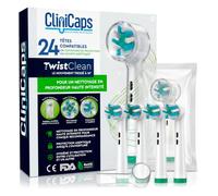 24 Brossettes Souples Brosse à Dents Électrique CliniCaps TwistClean Compatible avec Oral-B Poils Entrelacés à Haute Intensité Double Protection Sachet Aseptique et Capuchon Protecteur