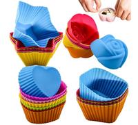 24 caisses à cupcakes en silicone, 4 formes de caissettes à muffins en silicone résistantes la chaleur, moules cupcakes antiadhésifs, moules muffins réutilisables.