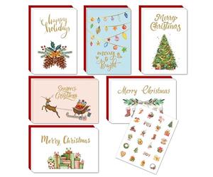 24 Carte Noël Carte de Voeux avec 24 Enveloppe +1 feuilles Stickers de Noël pour Cadeaux Noël