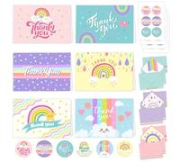 24 cartes de remerciement arc-en-ciel avec enveloppes - 6 motifs de cartes de remerciement pour enfants avec enveloppes pour enfants, cartes de remerciement d'anniversaire pour enfants, cartes de