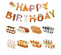 24 Cartoon Animal Card Inserts Et 1 Drapeau d'anniversaire, Décorations Sucrées Créatives, Fête d'anniversaire.