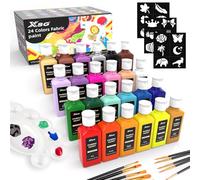 24 couleurs de peinture textile en flacon (60 ml) avec pinceaux, palette, pochoirs, peintures textiles non toxiques pour T-shirt, chaussures, sac, jeans, pas besoin de chauffage