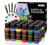 24 couleurs Ensemble de peinture acrylique, bouteilles de 60 ml/2 oz, avec 5 pinceaux, 1 éponge et 1 palette, couleurs non délavées et vibrantes, convient aux artistes et aux adultes, peut être utilis
