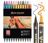 24 Couleurs Feutre Acrylique, Double Pointe Feutre Aquarelle, Feutre Peinture Marqueur Acrylique Stylo Peintures Permanent Imperméables pour Pierre, Bois, Verre, Plastique, Toile
