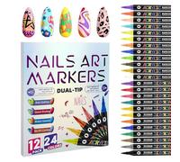 24 Couleurs Stylo Nails Art Graffitie Pen, Stylo Nails Art Vernis À Ongles Pointes Fines, Stylos Vernis À Ongles Pointes Fines, Marqueurs 3D Outils De Ongle Arts Pour Graffitie, Pointillage, Peinture