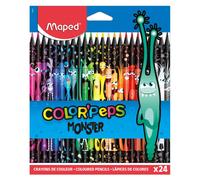 Maped - Crayons de Couleur Color’Peps Monster - 24 Unités - Pour Coloriage et Dessin - Couleurs Vives, Mine Résistante, Ergonomie Parfaite