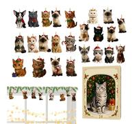 24 Day Cat Ornaments Christmas Countdown Calendar | Cat Advent Calendars 2025,Cartoon 2D Kitten Christmas Tree Decorations Countdown,Ornaments For Tree, Home