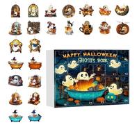 24 Days 2D Acrylic Reading Ghost Ornament | Halloween Ghost Ornament Countdown Calendar,Spooky Charm For Bedroom Living Room Wall Window Door Bookshelf Tree Drapery