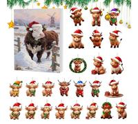 24 Days Advent 2D Acrylic Decor, Christmas Highland Cow Advent Countdown Calendar 2025, Cute Highland Cow Ornaments,for Vacation Home Family Tree Window Wall Door Car Rearview Mirror