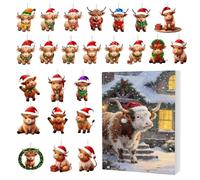 24 Days Advent 2D Acrylic Decor, Christmas Highland Cow Advent Countdown Calendar 2025, Cute Highland Cow Ornaments,for Vacation Home Family Tree Window Wall Door Car Rearview Mirror