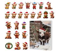 24 Days Advent 2D Acrylic Decor, Christmas Highland Cow Advent Countdown Calendar 2025, Cute Highland Cow Ornaments,for Vacation Home Family Tree Window Wall Door Car Rearview Mirror