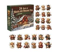 24-Days Highland Cow Advent Calendars - 2D Acrylic Cow Ornament Set | 2026 Cow Christmas Countdown Calendar, Acrylic Highland Cow Holiday Decor Set for trees, shelves, cars