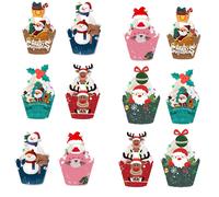 24 décorations et caissettes pour cupcakes de Noël - Bonhomme de neige/Père Noël/Renne
