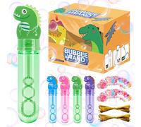 24 Dinosaur Soap Bubbles Toy,Mini Bubble Bottles Soap for Children,4 Colours Bubble Tube with Handle,Small Bubble Sticks with 24 Cards and Tie Straps for Wedding Party