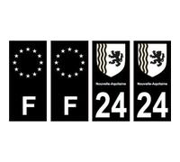 24 Dordogne noir autocollant plaque immatriculation auto sticker Lot de 4 Stickers - Angles : droits