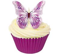 24 Edible Pre-cut Wafer Butterfly Cake Toppers: Purple and Pink