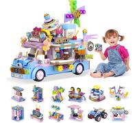 24 En 1 Blocs De Construction De Camping Car,City Camping Car Jouet,Friends Ensemble Blocs De Construction Pour Caravane Des Glaces,Cadeaux Pour Filles De 6+ Ans (582Pcs) (Glace)