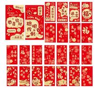 24 enveloppes rouges chinoises Hong Bao, grandes enveloppes rouges porte-bonheur pour le Nouvel An chinois, le festival chinois, les pochettes rouges Hong Bao pour les anniversaires et les mariages