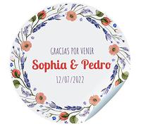 24 étiquettes adhésives pour les fêtes. Autocollants personnalisés avec nom, date et dédicace pour les cadeaux de vos invités. Taille 45 mm de diamètre. (Modèle 3)