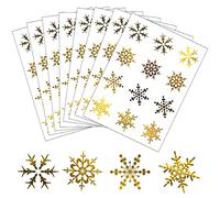 24 Feuilles Autocollant Noel, Or Flocon Neige Gommette Noel, Pailletés Flocon de Neige Rondes Ahésives Stickers pour Vacances Cadeau Décorations, DIY Scrapbooking Artisanat Noël