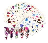24 feuilles d'autocollants d'art d'onglets mélangés, Mwoot Nail Art Autocollant De Transfert D'eau Accueil Manucure Stickers avec Fleurs Butterfly pour Femmes Faveurs De Fête DIY Nail Stickers