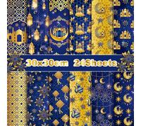 24 Feuilles Eid Mubarak Ramadan Matériel Scrapbooking en Papier Accessoires Cadeau Eid Étoiles Lune Décoratifs Bricolage Papeterie Papier à Motifs Décor Carte de Vœux Journal Artisanat Album Photo