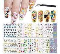 24 Feuilles Nail Stickers Ongles Nail Art pour Femmes Filles Enfants Décoration Auto-Adhésif Autocollant Ongle DIY Nail Design Nail Tattoos 1000+ Pièces