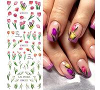 24 Feuilles Stickers Ongles Fleur Autocollants Floral Tulipe Lys Oeillet Motifs Design Rose Vert Jaune Été Ongle Art Autocollant DIY Transfert d'Eau Conseils de Manucure Décoration pour Femmes Filles