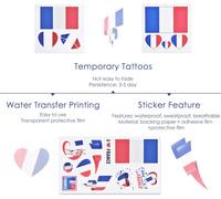 24 Feuilles Tatouage Drapeau France, Drapeau Français Tatouages Temporaire Imperméable Pour Coupe Du Monde, Le Fnas De Euro Football Coupe, Wm Party Décorations