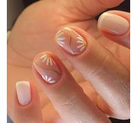 24 fois Fleurs mignonnes à presser sur les ongles Pointe française Couverture complète Faux ongles courts Bâton carré sur les ongles Ongles acryliques pour le quotidien