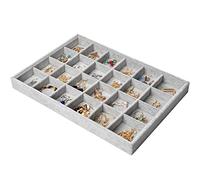 24 Grilles Plateau Bijoux Velours pour Tiroirs, Empilable Rangement Organiseur Bijoux, Amovibles Vitrine Bijoux Présentoir Bijoux Plateau pour Bague Bracelet Boucle d'Oreille Collier, 35x24x3cm (Gris)