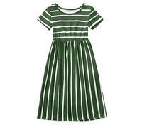 24 histoires de l'Avent pour enfants, filles, manches courtes, imprimé rayé, robe de princesse, robe arc-en-ciel, pour fille, Vert armée., 11-12 ans