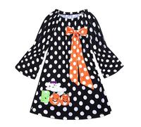 24 histoires de Noël Halloween tenues imprimées robe à manches longues vêtements d'hiver fille avec bretelles, Noir , 12-24 mois