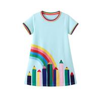 24 histoires de robes pour filles décontractées à manches courtes imprimé crayon de dessin animé confortable pour la vie quotidienne tenue de jeu pour tout-petits âgés de 1 à 7 ans, printemps, été