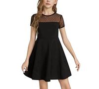 24 histoires Robe de l'Avent pour fille - Couleur unie - Coutures en maille - Jolie robe d'été courte pour tous les jours - Colorée, Noir , 7-8 ans