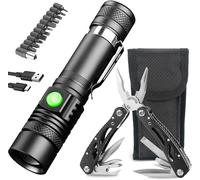 24 in 1 Multifunction Tool and LED Flashlight, Multifunction Tool and Camping Flashlight, Rechargeable 1200 Lumens, Mini Flashlight 4 Modes, Zoomable with Clip, Gifts for