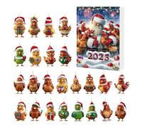 24 jours 2D Acrylique Pendentif de Noël Poules Arbre de Noël Pendentif Amusant Poulet Figurine Décoration de Noël Compte à rebours Calendrier 2025 Voiture Mur Porte Fenêtre Décoration