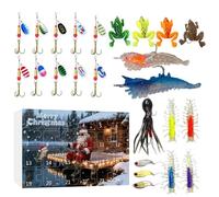 24 Jours de Noël Leurres de Pêche Calendrier De L'Avent | Ensemble De Leurres De Pêche D'Avent Pour Pêcheur Hommes Adolescents Papa Mari Ami Eau Douce Eau Salée Truite Bar Rivières
