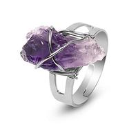 24 JOYAS Bague à quartz améthyste réglable enroulée en fil argenté - Magnifique alliance cristal de pierre pour cadeau romantique et élégant pour femme, Pierre